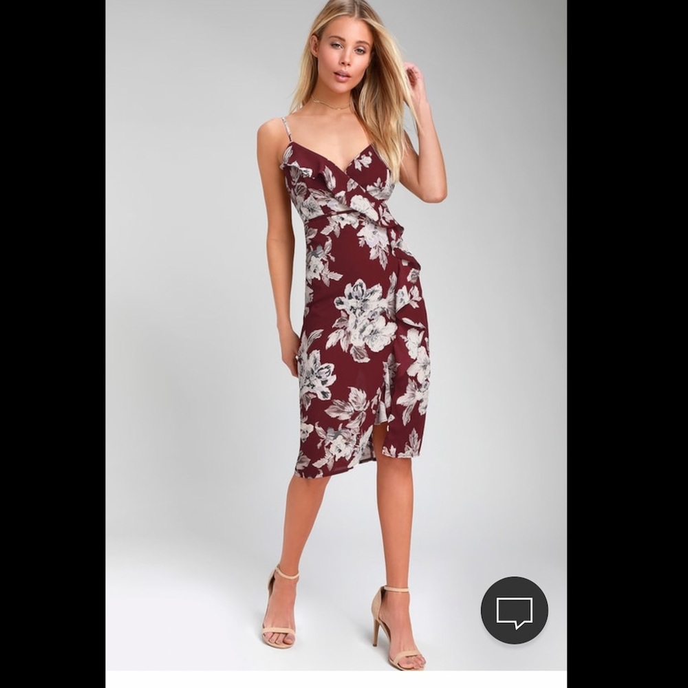 Lulus Burgundy Floral Dress NWT